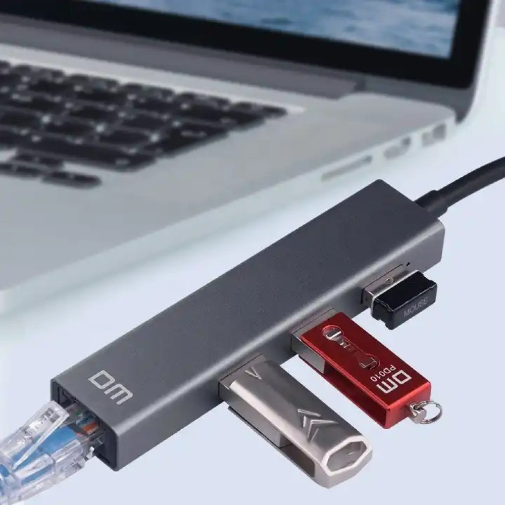 DM Life 4 Port HUB USB2.0 to USB2.0*3+100mbps Ethernet Port with Aluminum Alloy Housing with Factory Price