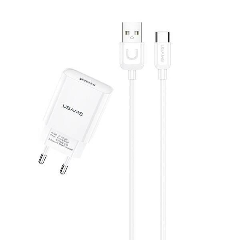 USAMS T21   NETWORK Travel CHARGER + USB-C 2.1A FAST CHARGE WHITE T21OCTC01