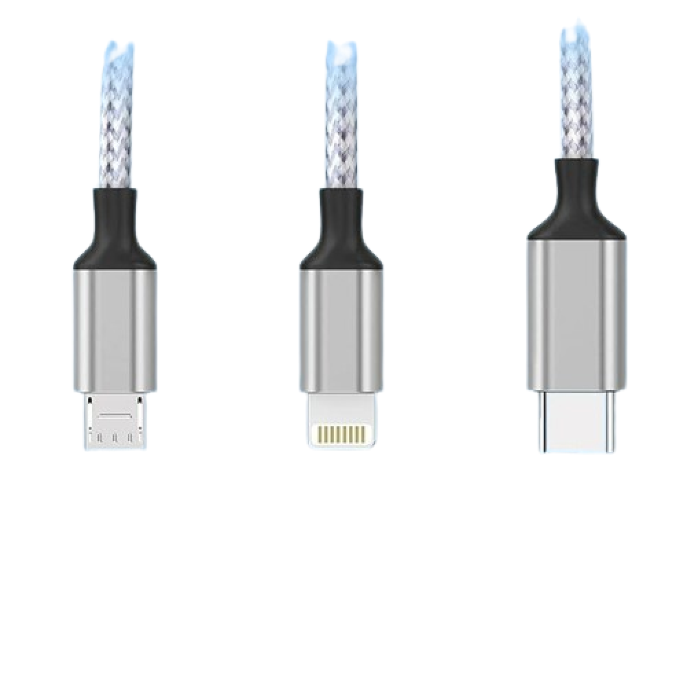 Silver Line Micro USB & Type-C & Lightning charge cable Connectors 3in1